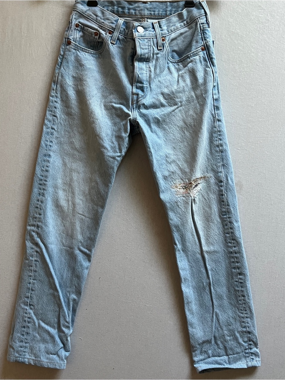 Levi's 501 150th Anniversary Edition Light Wash Distressed Straight Leg Jeans 29